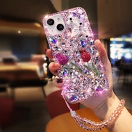 3D Butterfly Bling Rose Diamond Phone Case Huawei Nova 11 Pro / Nova 10 SE 10Pro 9 9SE 8 7i 7 7se 5T Y70 Y61 P60 P50 P30 Pro Casing Luxury Crystal Handmade Cover With Chain