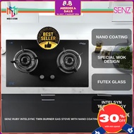 SENZ SZ-GS980FL RUBY intelSync Twin Burner Gas Stove with Nano Coating Futex Glass SZGS980FL Dapur G