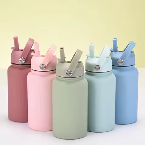 PuraCool Custom Water Bottle 650ml/22oz Insulated Thermos Personalized Tumbler Flask with Straw