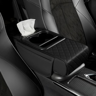 4-in-1 Car Armrest Pad Premium PU Leather Memory Foam Multi-Function Tissue Box Pad Lengan Kereta 4 