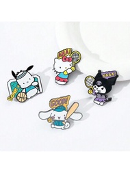 Set de 4 piezas de Broches populares con alfiler, los encantadores KT Cat Pin Anime Sanrio Hello Kitty Kuromi Brooches, Pins de solapa de esmalte de dibujos animados estudiantiles para accesorios de mochila regalo