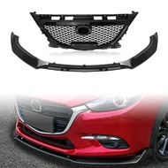 For Mazda 3 Axela 2014-2016 Mazda3 Gloss Black Honeycomb Style Upper Grille Grill+Front Bumper Lower