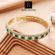 B51 Vòng tay nữ titan đính đá xanh mệnh mộc đẹp sang trọng dự tiệc Ring House