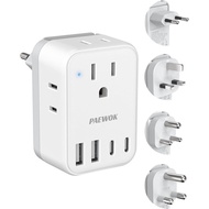 Travel Adapter Set, European Travel Plug Adapter 4 AC Outlets 4 USB Ports (2 USB C), US to UK/EU/Sou