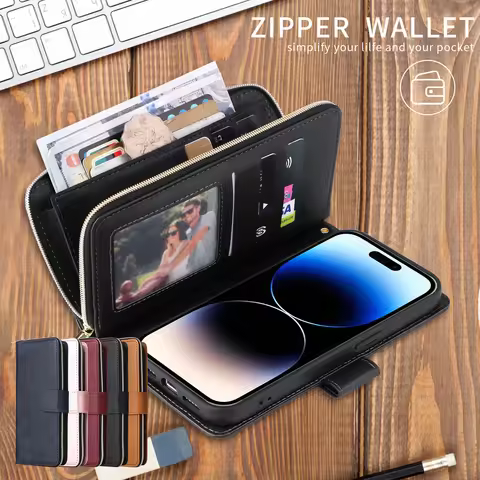 Zipper Strap Leather Wallet Case Kickstand Flip Case For Samsung A55 A35 A56 A15 5G S26 S25 Ultra S2