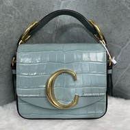 Chloe 冰藍色 鱷魚壓紋 mini c bag 肩背包斜背包