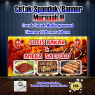Spanduk Banner Sosis Bakar &amp; Aneka seafood ukuran 120 cm x 60 cm