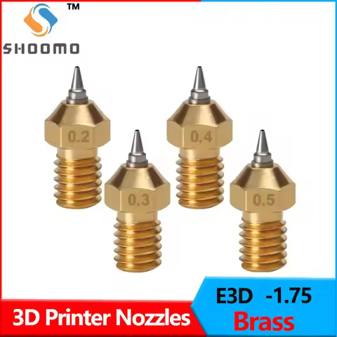 SHOOMO 3D Printer Nozzle E3D Brass Nozzle with Stainless Steel Tip Detachable 0.2-0.5mm, Even Silk O