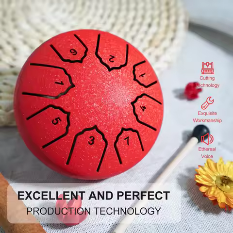 4 Inch 8 Notes Steel Tongue Drum Rain Drum Percussion Musical Instrument Gift for Family And Friends