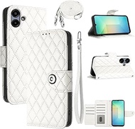 Wallet Case for Samsung Galaxy A06/A07 with Wrist Shoulder Strap, Argyle Pattern PU Leather Flip Cre