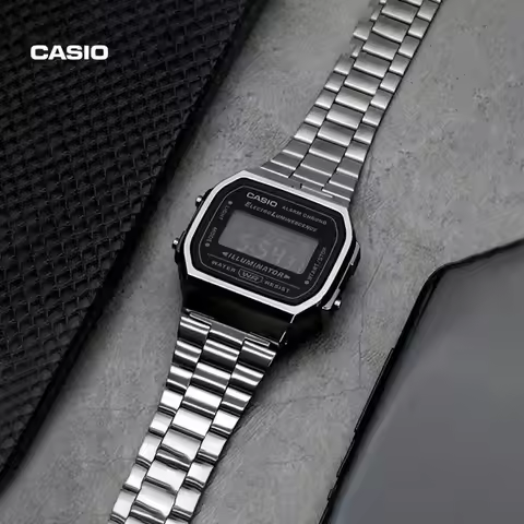 CASIO A168WGG-1B Reverse Display Steel Belt Wristwatch Retro Small Square Waterproof Quartz Fashion 