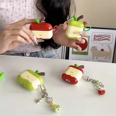 Korean Ins Cute apple Earphone Case For Apple Airpods Pro 2 3 4 Cover with Charm Silicone Headphone 