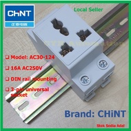 CHINT AC30-124, 3-Pin Universal Socket, Multi-Socket, DIN Rail Mounting, Power Socket, 3-Pin 16A UK 