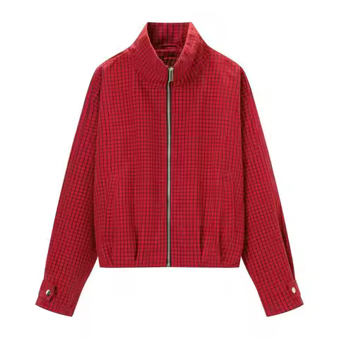 Maxdutti Fashion Girls Streetwear Autumn Woman Clothes Vintage Plaid Bomber Jacket Casual Checkered