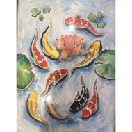 Fish Painting Auspicious Stains Wall Pictures Watercolour Techniques Size A3/29.7x42cm Paper Hundred