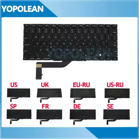New Laptop Keyboard For Macbook Pro Retina 15" A1398 US UK Russian Spain French 2012 2013 2014 2015