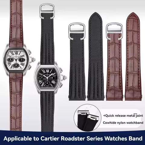 For Cartier Roadster w6206018 w6206017 Quick Release Lea-ther Canvas Men Women Belt Roadster L/XL Co