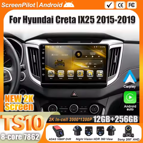 Android 16 For Hyundai Creta IX25 2015-2019 Car Radio Stereo Head Unit Multimedia Video Player GPS N