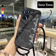 Custom Nama Softcase Glass FREE Sling Tali for Oppo A16 | Casing Tali | Case Tali | Case Tali Kaca |