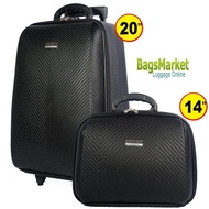 BagsMarket Luggage Wheal กระเป๋าเดินทางล้อลาก ระบบรหัสล๊อค เซ็ทคู่ ขนาด 20 นิ้ว/14 นิ้ว รุ่น F7718-20 Style Luxury Classic Black