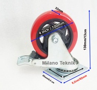 Roda 4 Inch PU TAIWAN + Double bearing Troli/Etalase Heavy Duty