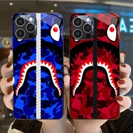 DJ-8 Bape shark Casing GLASS soft frame black iphone 15 14 Plus Pro Max