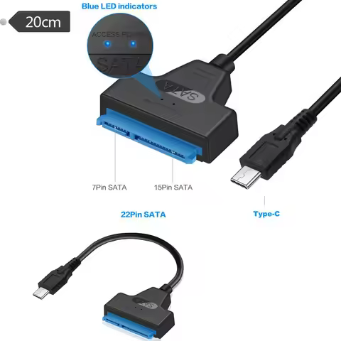 USB 3.1 Type C to SATA III HDD SSD 2.5" Hard Drive Adapter Cable 22-Pin for Samsung 870 EVO SATA III