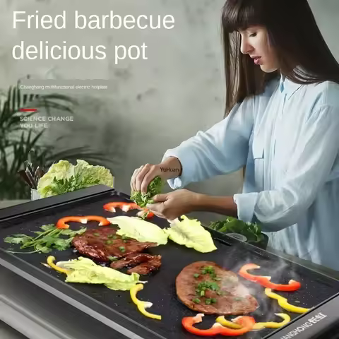 220V Korean Style Non-Stick Electric Grill Pan for Smokeless BBQ, Hotpot and Griddle Cooking at Home