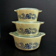 Vintage US Pyrex Corning Homestead Lidded Casserole Set of 3