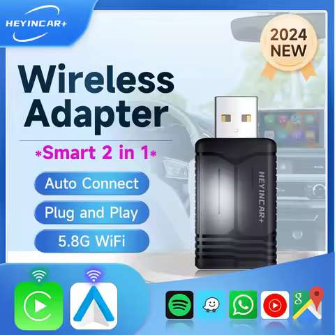 2025 HEYINCAR Wireless CarPlay Android Auto Wireless Box 2in 1 Adapter 2-Channel Work Waze Spotify 5