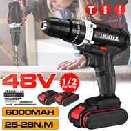 DX-6000mAh 48V 25-28Nm Electric Drill Hammer Cordless Drill Rechargeable Battery Drill Three Functio