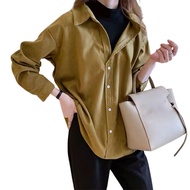 Women Corduroy Shirt Lapel Long Sleeve Single-Breasted Shirt Tops Bottoms Tops Layer Wear Commuter S