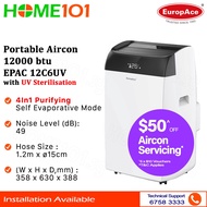 EuropAce Portable Aircon 12000BTU EPAC 12C6UV | EPAC12C6UV *NO INSTALLATION*