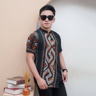 Kemeja Pria Tenun Songket kombinasi cotton Lengan Pendek Casual Kondangan Pesta Kantor - Ikatan Tenu