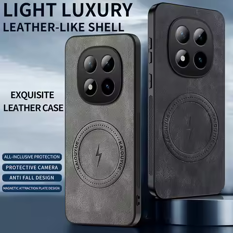 For Redmi Note 15 Pro + Note15 Case Luxury Leather Skin Magnetic Magsafe Protective Back Cover Phone