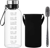 Glass Water Bottle 2 Litre - 2l Large Borosilicate Wide Mouth Glass Drinking Bottles With Time Mark,