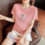 Summer New Style Niche Design Ladies Simple Printed Short Pink Round Neck Short Sleeve T-Shirt U0Z9