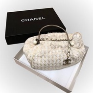 CHANEL Ecru Quilted Tweed Just Mademoiselle Bag