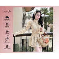 Super pretty lady's lace dress Set with ruffle collar, high quality QC embossed floral lace fabric, 