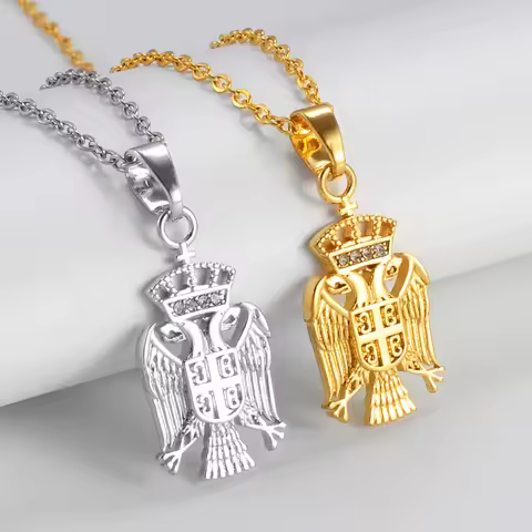 Anniyoc Republic of Serbia Eagle Pendant Necklaces for Women Girls Srbija Jewelry Serbian With Rhine