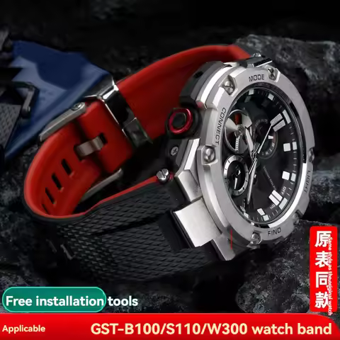 26mm Resin Silicone Watch Band – Notched Strap for Casio G-SHOCK GST-210/W120L/S130L/S310 GST-B100 W