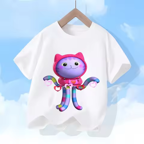 Gabby’s Dollhouse Coloring Book Style Print T-Shirt Girls 10-12 Years Cotton