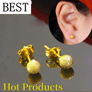 PAWNABLE 18k Saudi Gold Pawnable Legit Earrings Female Solid Pea Round Bead Earrings Frosted Round Bead Earrings Female