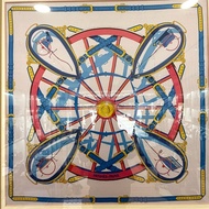 hermes紅車輪四角馬車圖案方絲巾90x90