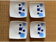 Gold Wheat CP Kyoto Tachikoshiku Made Indigo Kaku Small Plate x 4