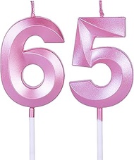 Pink 65th & 56th Birthday Candles for Cakes, Number 65 56 Glitter Candle Cake Topper for Party Anniv