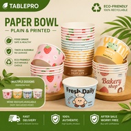50Pcs Plain & Printed Paper Bowl 220cc/260cc/320cc/390cc/520cc Disposable Food Bowl