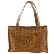 MCM Visetos 標誌托特包，棕色 PVC，單肩包/手提包，A4 尺寸，拉鍊式，男女通用 [二手]