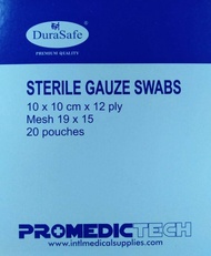 DURASAFE STERILE GAUZE 10CM X 10CMX 12 PLY 20POUCHES/BOX