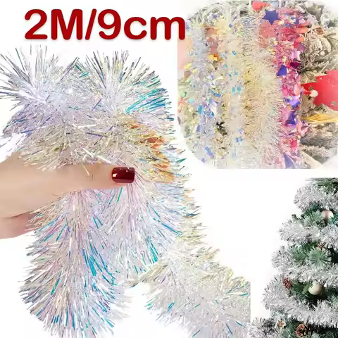 2M/9CM Christmas Decorations Strip Colorful Strips DIY Christmas Glitter Garland Tinsel Ribbon Wreat